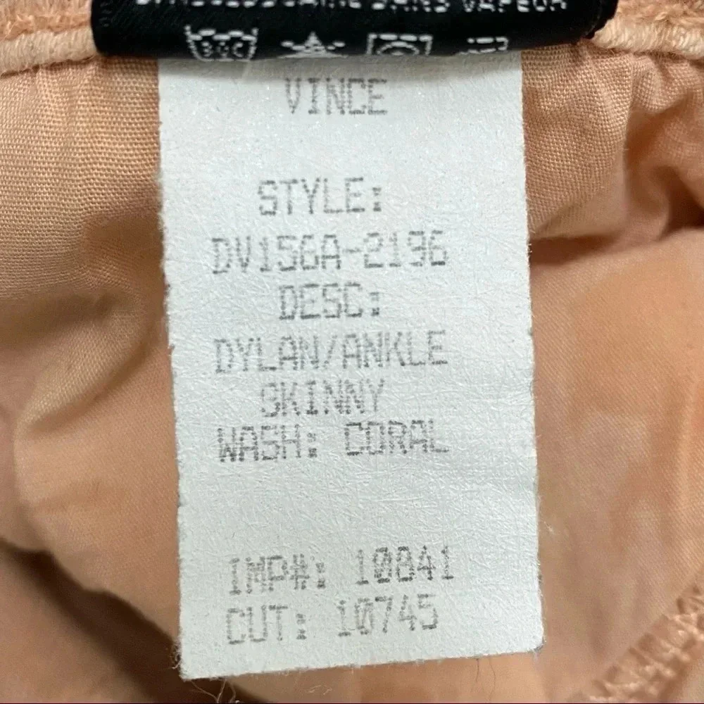 VINCE Dylan Ankle Skinny Jeans Coral Peach Coastal Stretch Casual Chic Size 25 - Picture 7 of 10
